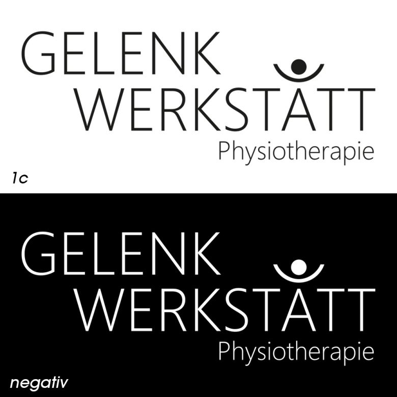 Neues Logo der Gelenkwerkstatt in einfarbig schwarz und negativ